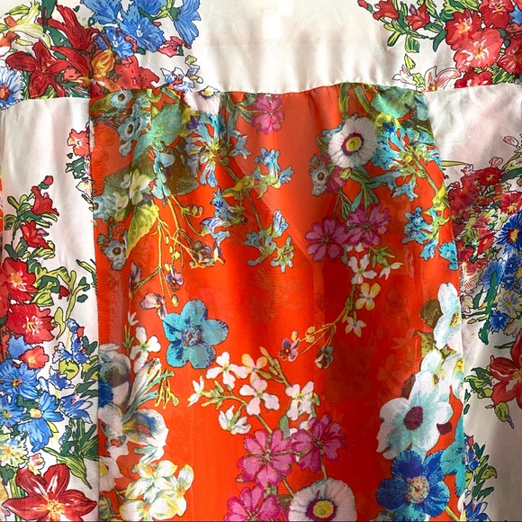 Anthropologie Fig & Flower Red Ivory Blue Floral Sheer Boho Blouse Top V Neck S - Picture 7 of 7